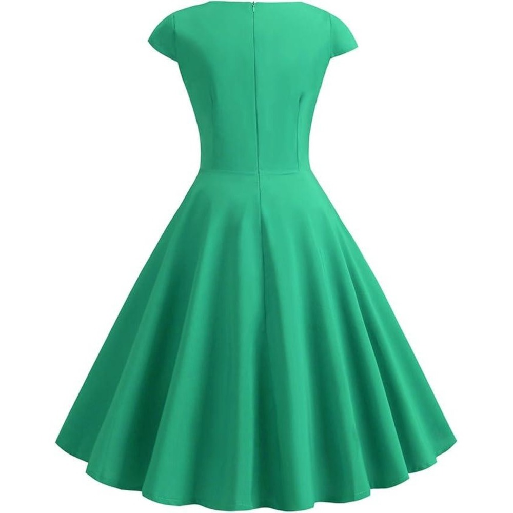 Unbranded Swing Dress Women Medium Green 1950s Rockabilly Fit and Flare Midi - Picture 14 of 14